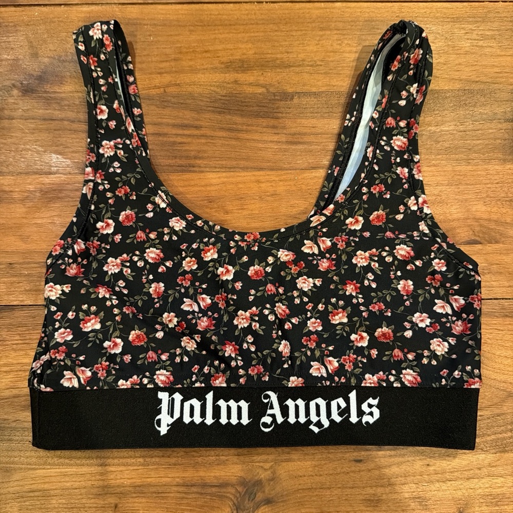 Palm Angels Black Floral Sports Bra